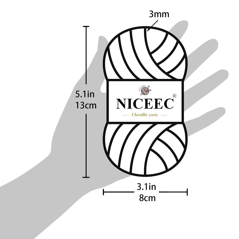 NICEEC 3 Skeins Soft Chenille Yarn Blanket Yarn for Knitting Fancy Yarn for Crochet Weaving DIY Craft Total Length 3Ã—85m (3Ã—93yds, 3Ã—50g)_Khaki - Image 5